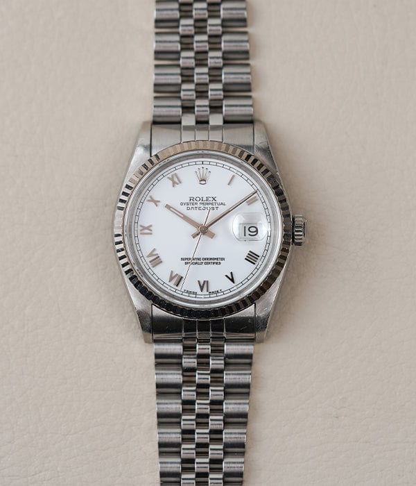 Reference image of a Rolex Datejust 36 16234 with white Roman dial on a jubilee bracelet