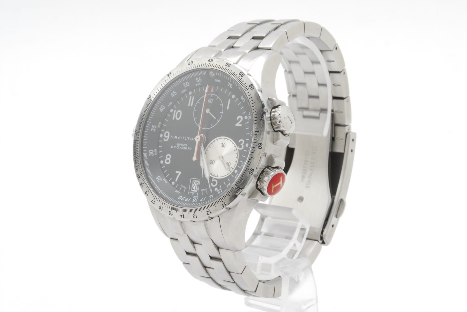 Reference image of a Hamilton Khaki ETO quartz chronograph (sibling reference H776120)