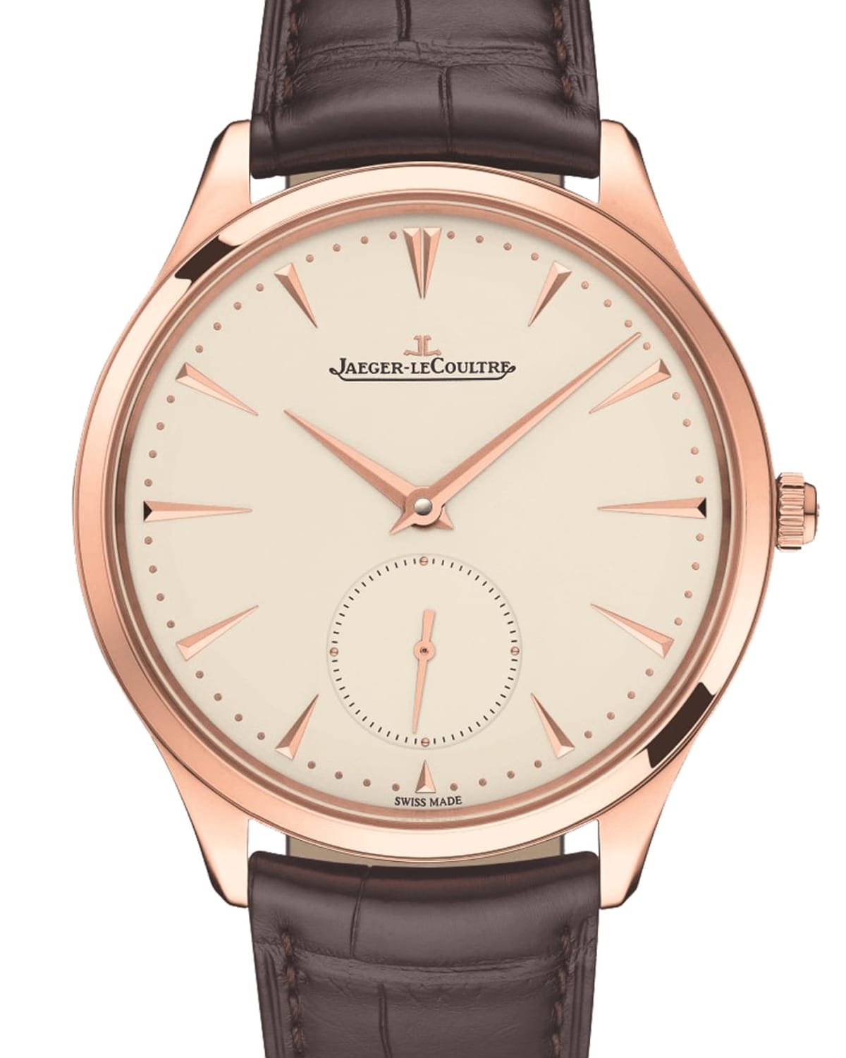 Reference image of a Jaeger-LeCoultre Master Ultra Thin Small Seconds Q1272510, eggshell dial on alligator strap